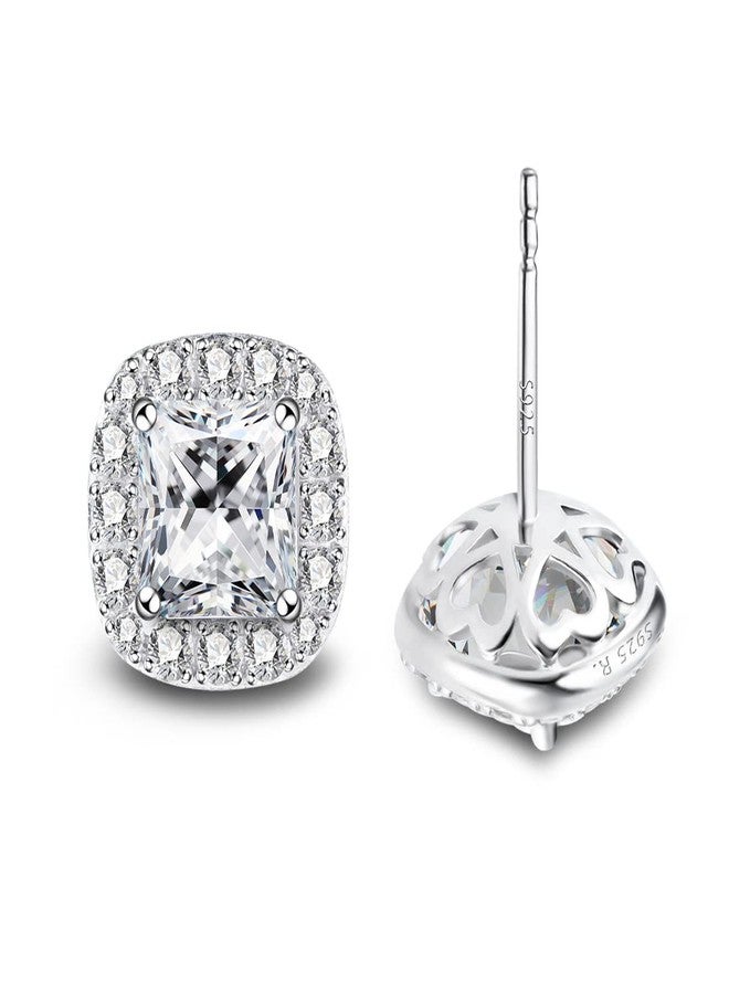 Raneecoco Stunning Flame 18K White Gold Plated Halo Cluster Cubic Zirconia Earrings/Sterling Silver Stud Earrings for Women (princess) - Image 1